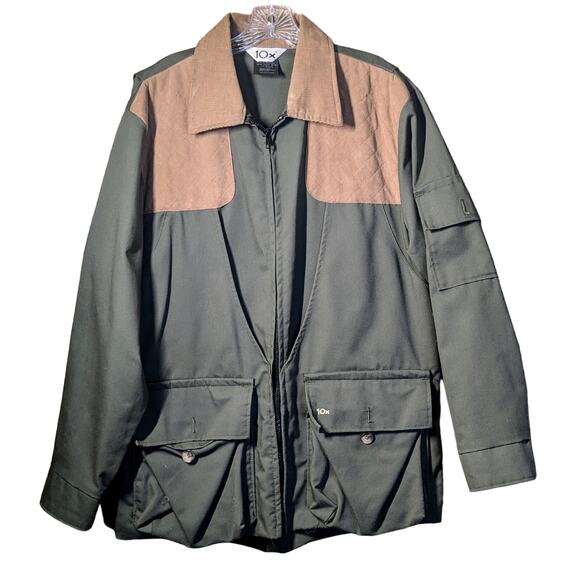 Mens Sz Med 10X Green Tan Corduroy Pads Hunting Shooting Jacket Coat VGC